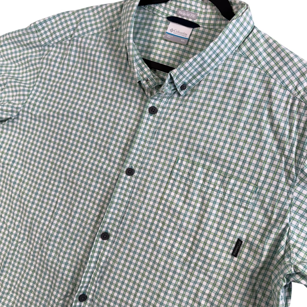 Columbia Button Up Shirt Mens XXL Green Plaid Short‎ Sleeve Regular Fit Outdoor